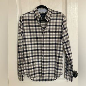 American Eagle// button down// checked navy & tan// men’s/ boys xs